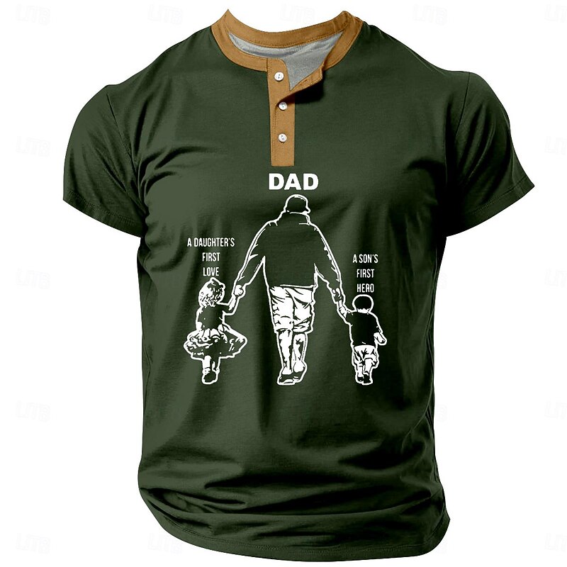 Men's Dad Henley Short Sleeve Graphic T-Shirt: A Daughter's First Love, A Son's First Hero4