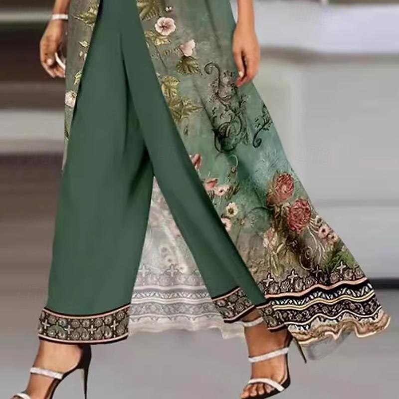Women's Embroidered Salwar Kameez Palazzo Set Green Cream Traditional Ethnic Wear Floral Embroidery Festive Wedding Party All Season Comfort Fit3