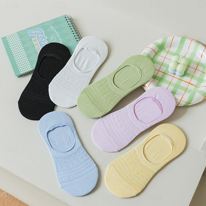 Women's No Show Socks Work Daily Solid Color Cotton Casual Vintage Retro Casual Sports 6 Pairs