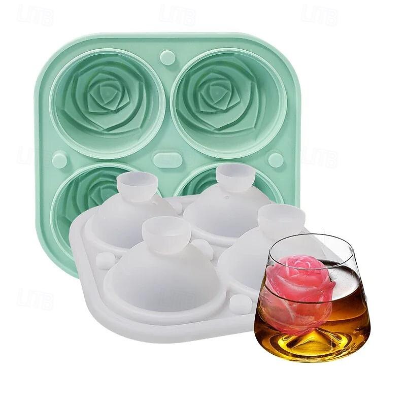 3D Rose Ice Molds 2.5 Inch Large Ice Cube Trays Make 4 Giant Cute Flower Shape Ice Silicone Rubber Fun Big Ice Ball Maker2