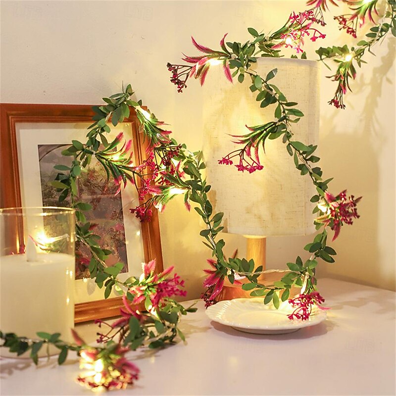 LED Flower Lights Green Ivy Leaves Fairy String Lights 2M 20LEDs Battery Operated Artificial Garland Plant Vine Fairy Light For Bedroom Wedding Party Holiday Patio4