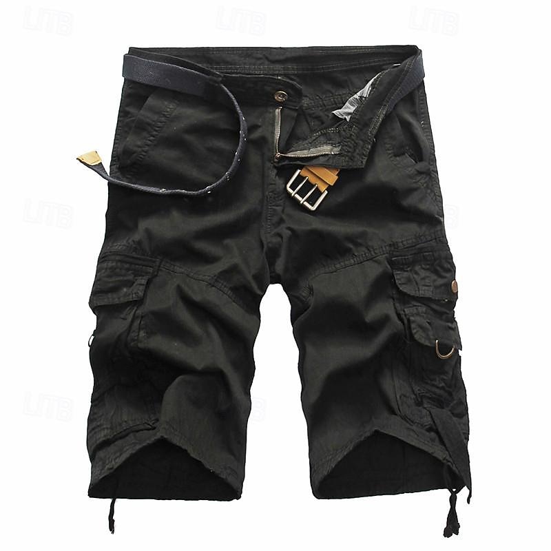 Men's Cargo Shorts Bermuda shorts Hiking Shorts Leg Drawstring Multi Pocket 6 Pocket Plain Comfort Knee Length Daily Sports Streetwear Stylish ArmyGreen Black Micro-elastic3