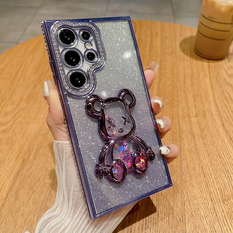 Phone Case For Samsung Galaxy S25 S24 S23 Ultra Plus S22 Plus  Ultra Back Cover Bling Glitter Shiny Shockproof Bear TPU4