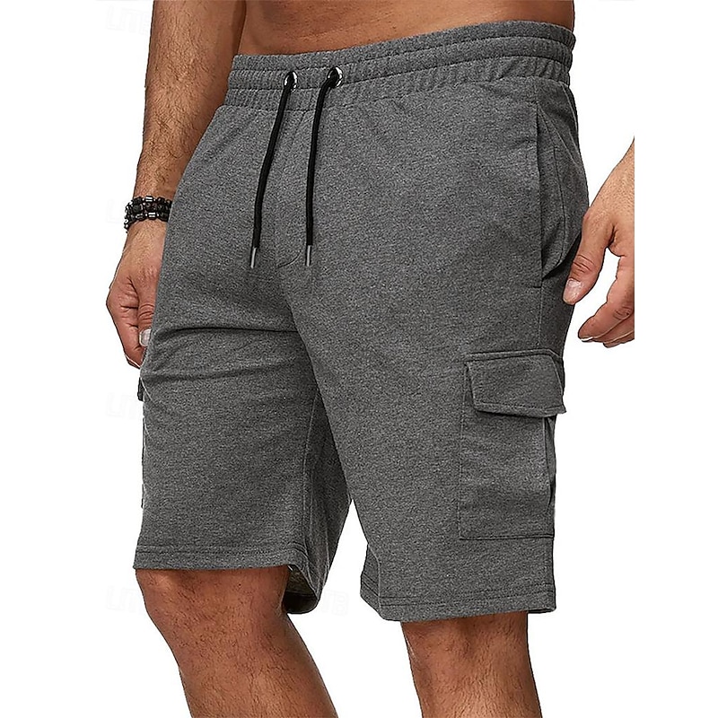 Men's Cargo Shorts Sweat Shorts Shorts Bermuda shorts Drawstring Elastic Waist Multi Pocket Plain Comfort Knee Length Outdoor Casual Daily Fashion Streetwear Black Light Grey Micro-elastic