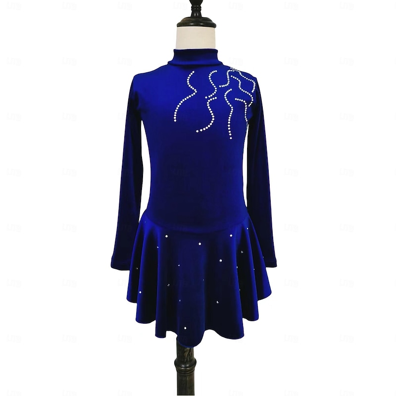 Figure Skating Dress Women's Girls' Ice Skating Dress Black Burgundy Royal Blue Patchwork Mesh Spandex Stretchy Training Practice Professional Skating Wear Thermal Warm Classic Crystal / Rhinestone