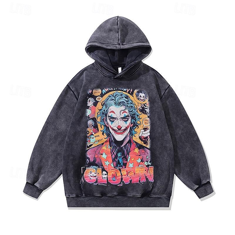 Joker: Folie à Deux Harley Quinn Joker Hoodie Oversized Acid Washed Tee Print Punk & Gothic Horror For Couple's Men's Women's Adults' Halloween Carnival Masquerade Hot Stamping Casual Daily2