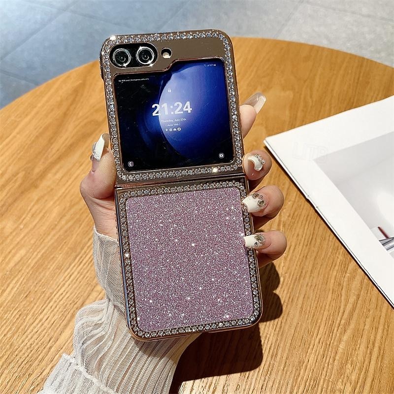 Phone Case For Samsung Galaxy Z Flip 6 Z Flip 5 Back Cover Bling Glitter Shiny Shockproof PC2