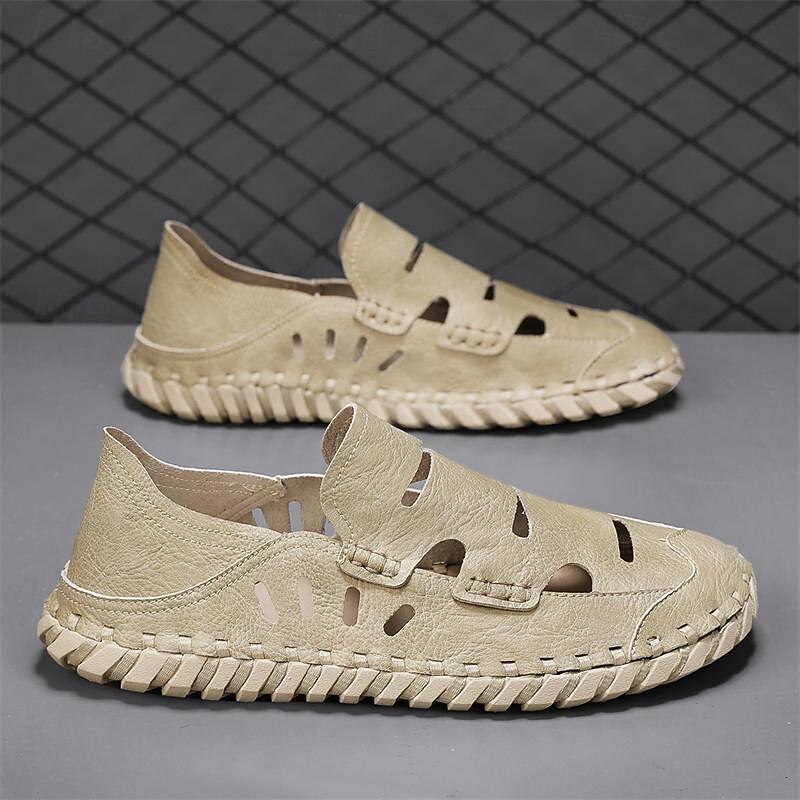 Men's Beige Leather Fisherman Sandals with Breathable Cutout Design, Comfortable Sole for Casual, Outdoor and Summer Wear4