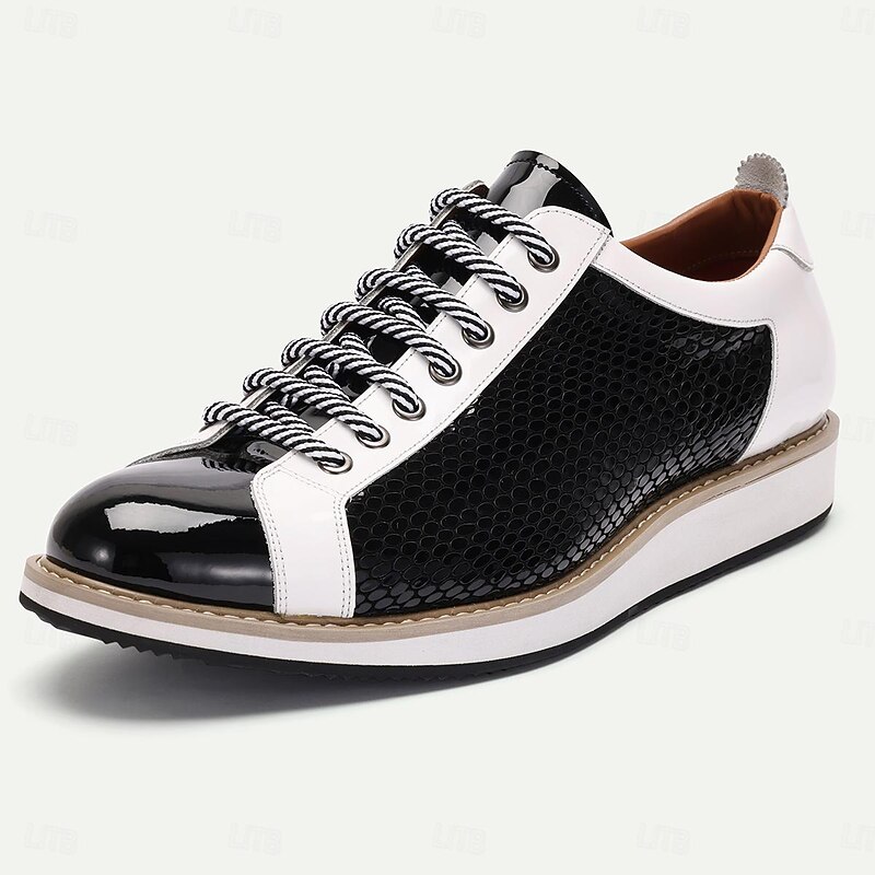 Men's Sneakers Dress Sneakers Leather Italian Full-Grain Cowhide Slip Resistant Lace-up Black2