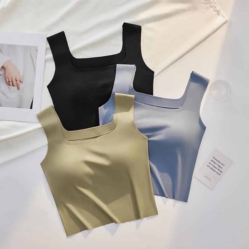 Women's Camisole Tank Top Basic Sleeveless Regular Tops Square Neck Black White Blue Green Beige Summer2