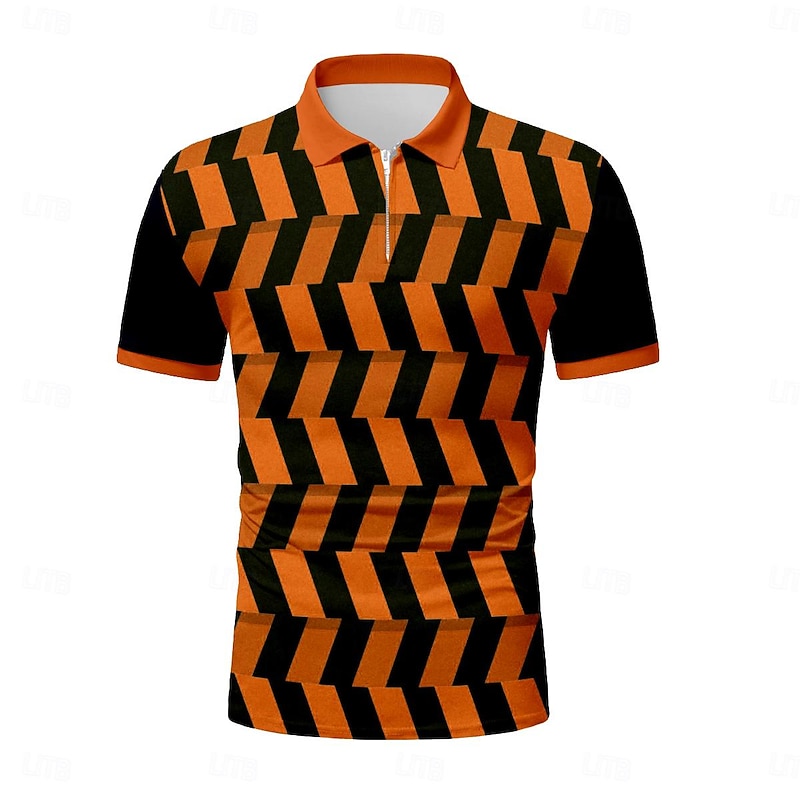 Men's Graphic Zip Polo Shirts Golf Shirt Short Sleeve Polo Shirts Collared Shirts Casual Vacation Wear Rave Wear Party Outfits 3D Print Quarter Zip Polo Summer Violet Pink Lake blue Black / Orange2
