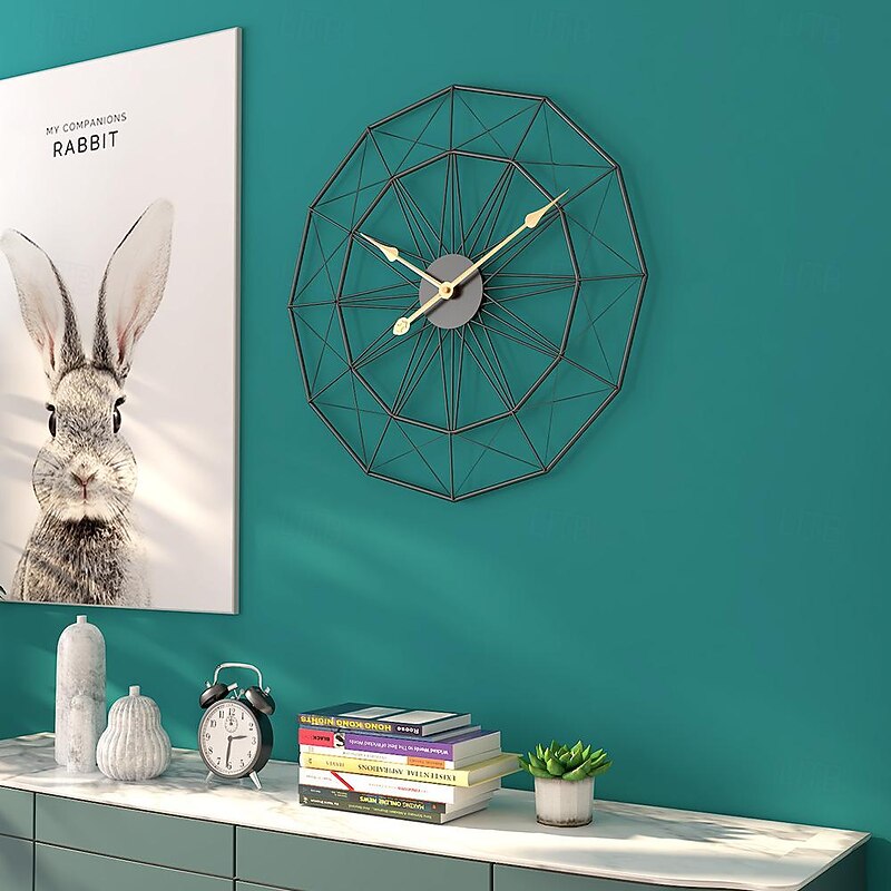 Retro Nordic Type Iron Art Large Silent Hanging Wall Clock Mute Hanger Clocks Home Living Room Bedroom Decoration Accessories 50 / 60 cm Gold Black4