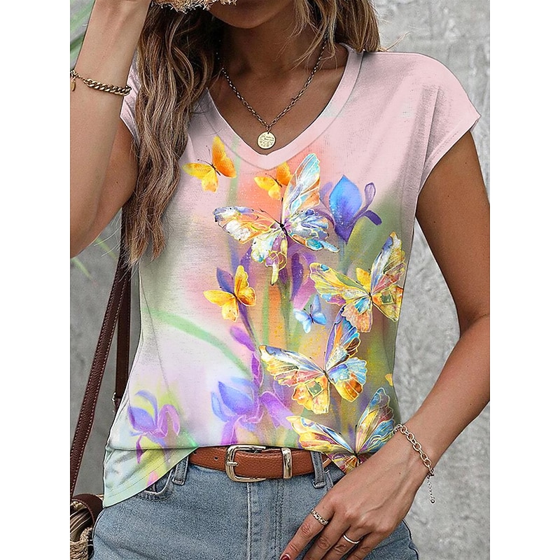 Women's Camisole Tank Top Elegant Floral Print Short Sleeve Regular Tops V Neck Daily Purple Summer3