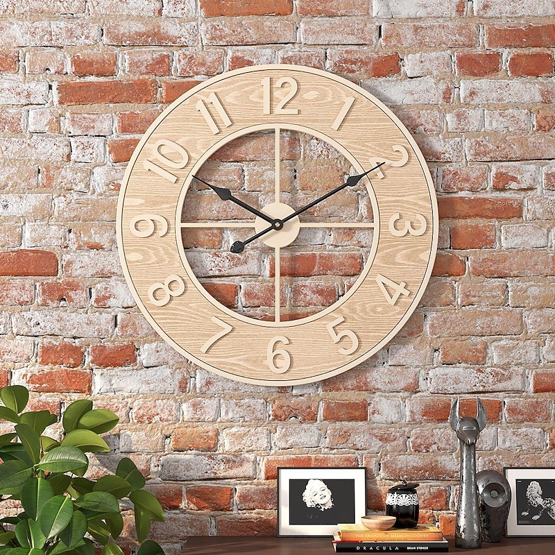 Creative Wall Clock Wall Clocks With Wooden Numbers Silent Non Ticking Home Clock Decoration Silent Clock Suitable For Living Room Bedroom Study Office 50 cm