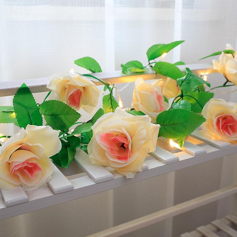 LED Green Leaf & Rose Garland String Lights Valentines Decor for Anniversary Wedding Holiday & Party Decor3