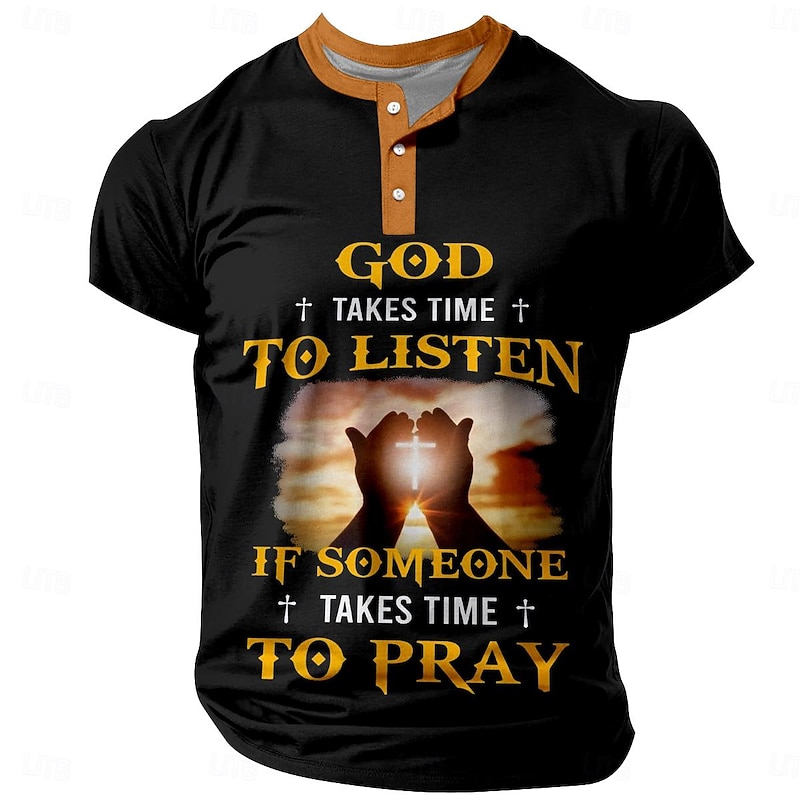 Men's Graphic Letter Henley Shirt Short Sleeve 3D Print Fashion Designer Comfortable Daily Summer Black Navy Blue Dark Grey Army Green Henley Henley T-Shirt