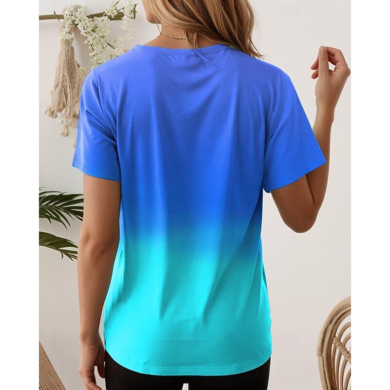 Women's T shirt Casual Ombre Round Neck Yellow Red Gradient Short Sleeve Soft Stretchy Daily Summer Basic Tops4