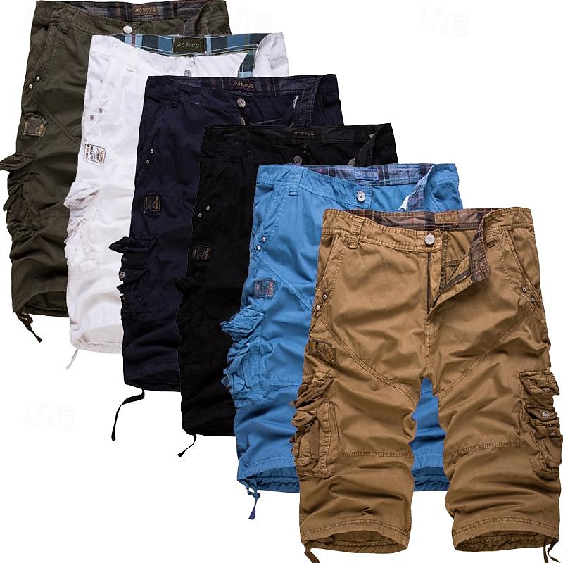 Men's Cargo Shorts Hiking Shorts Multi Pocket Letter Short Daily Casual / Sporty ArmyGreen Black Mid Waist Inelastic