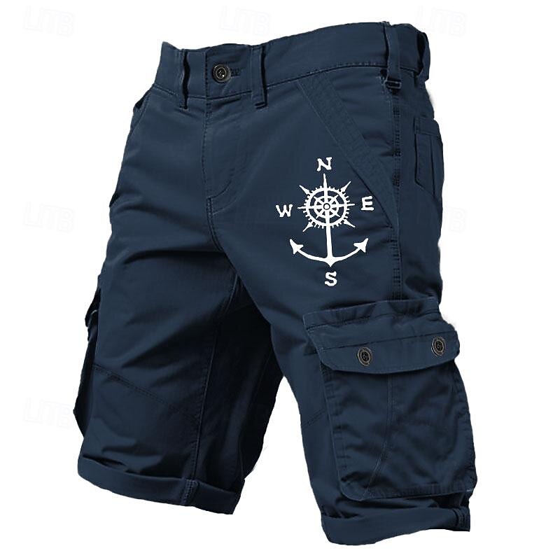 Men's Cargo Shorts Multiple Pockets Compass Printed Sports Outdoor Shorts Classic Bottoms