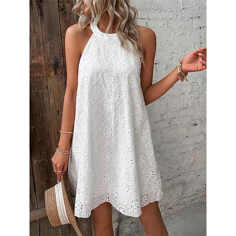 Women's Mini Dress White Dress Lace Dress Casual Dress Boho Dress Casual Vacation Daily Loose Fit Plain Sleeveless Halter Neck Black White Orange Green Summer Spring4
