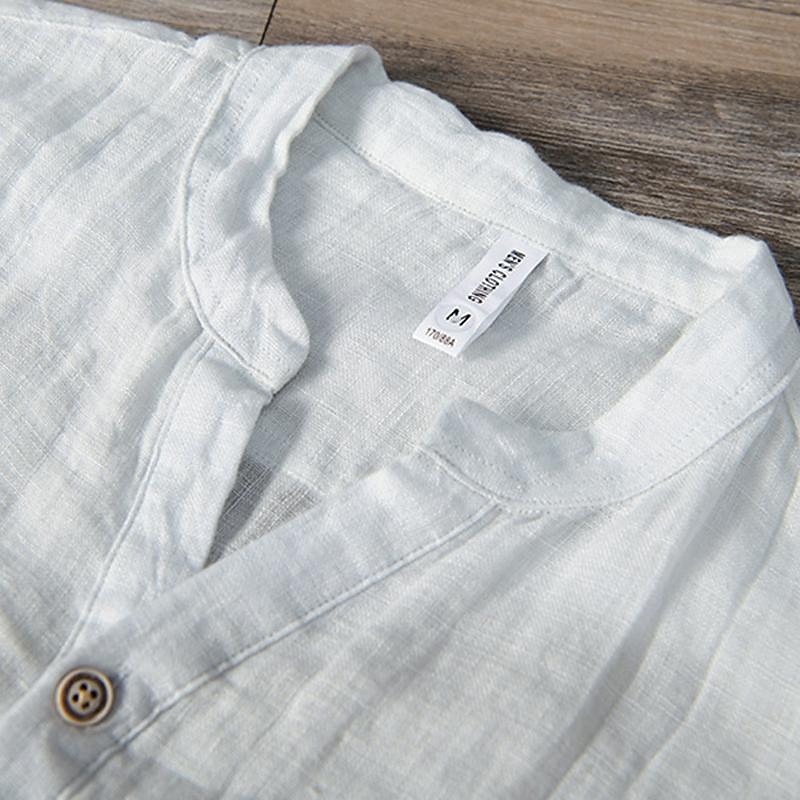 Men's Shirt Linen Shirt Casual Shirt Cotton Shirt Plain Street Hawaiian Black White Khaki Gray Short Sleeve V Neck Summer Clothing Apparel Button-Down2