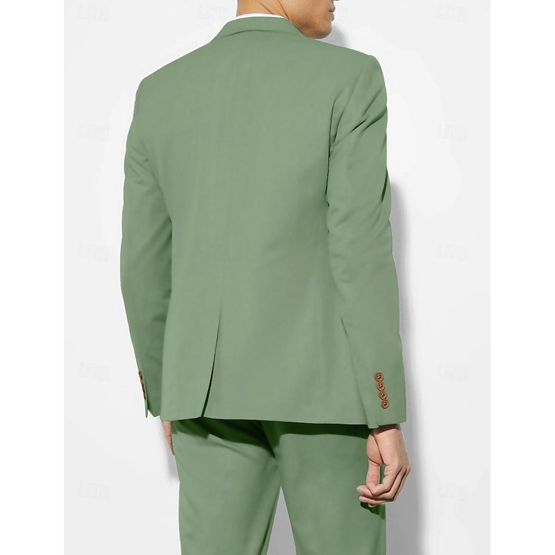 Men's Wedding Fall Wedding Suits Notch Notch Lapel Sage Dark Green Party Dress Solid Colored Tailored Fit 3 Piece Single Breasted Two-buttons3