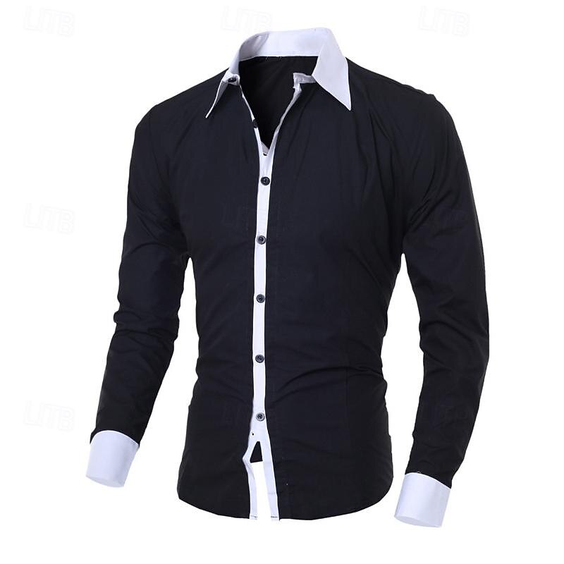 Men's Shirt Dress Shirt Button Up Shirt Color Block Wedding Party Black White Pink Light Sky Blue Long Sleeve Lapel Spring & Fall Clothing Apparel Patchwork4