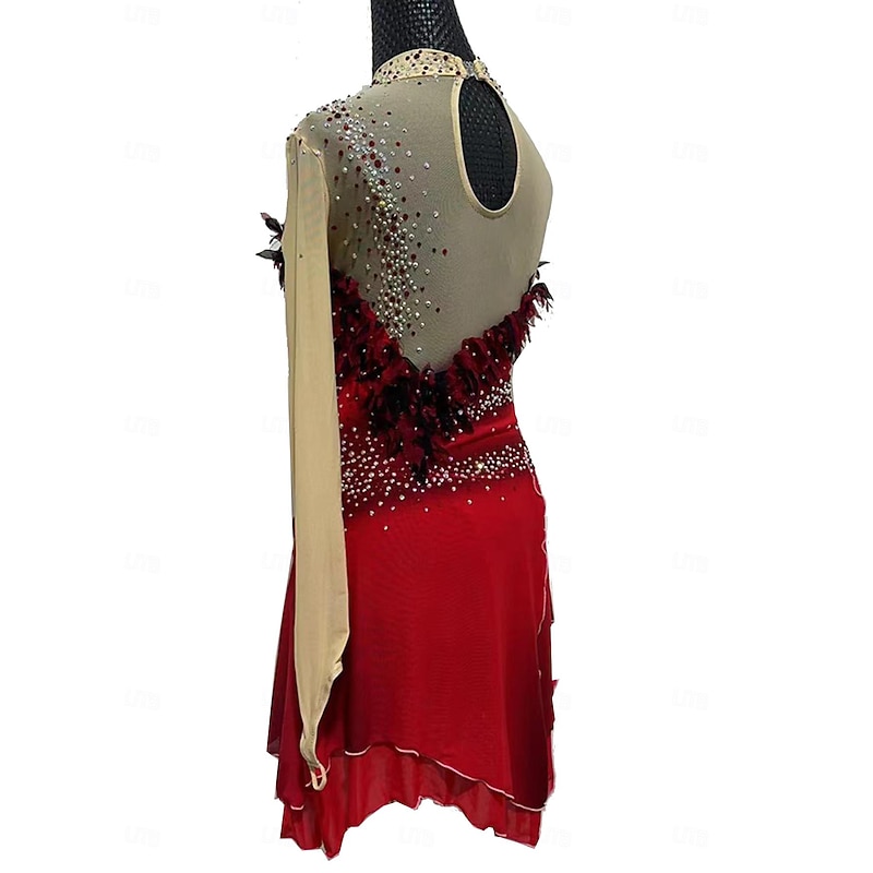 Figure Skating Dress Girls' Ice Skating Skirt Mesh Spandex Lace Skating Wear Crystal / Rhinestone Figure Skating3