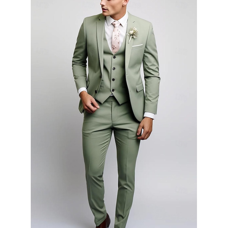 Men's Wedding Suits Notch Black Pink Party Dress Solid Colored Tailored Fit 3 Piece Single Breasted Two-buttons2