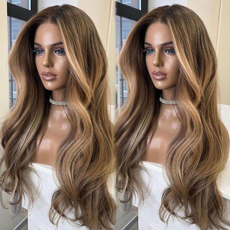 Remy Human Hair 13x4 Lace Front Wig Middle Part Brazilian Hair Wavy Multi-color Wig 130% 150% Density with Baby Hair Highlighted / Balayage Hair 100% Virgin Glueless For Women Long Human Hair Lace Wig4
