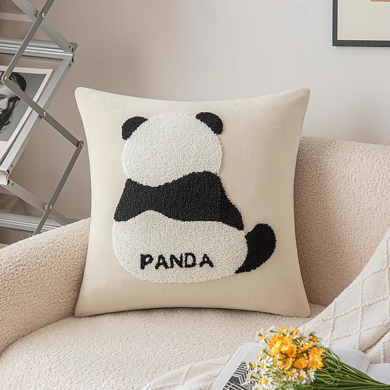 Panda Pattern Embroidered Throw Pillow Covers for Bedroom Livingroom Sofa Couch Chair2