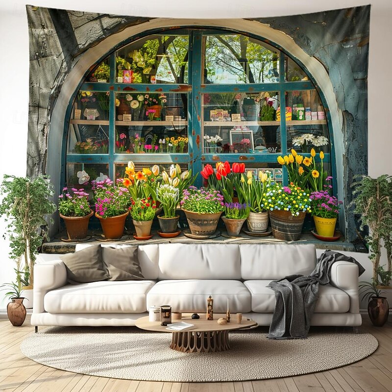 Pottage Farmhouse Hanging Tapestry Wall Art Large Tapestry Mural Decor Photograph Backdrop Blanket Curtain Home Bedroom Living Room Decoration Window View Cottagecore