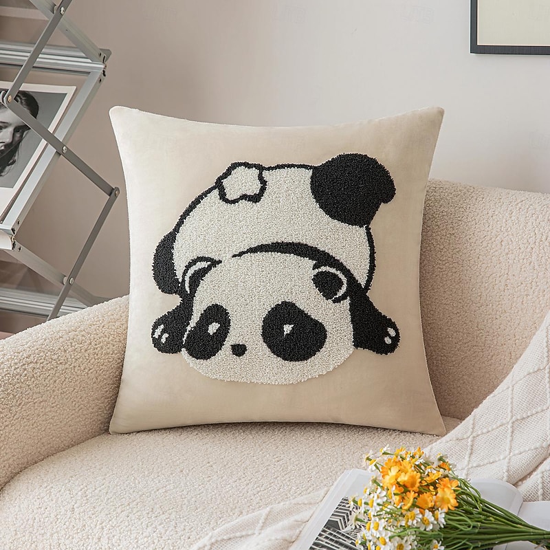 Panda Pattern Embroidered Throw Pillow Covers for Bedroom Livingroom Sofa Couch Chair4