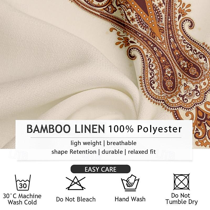 Men's Shirt Linen Shirt Button Up Shirt Long Sleeve Fashion Casual Vacation Causal Casual Summer Spring &  Fall Stand Collar Buttons Print Beige3