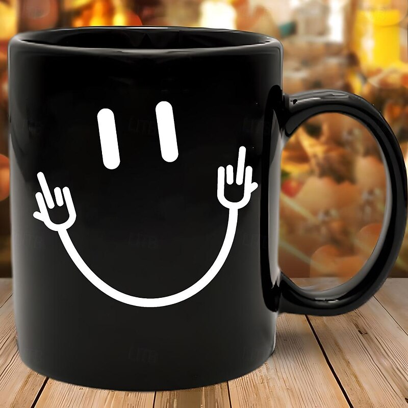 Smile Face Middle Finger Sarcasm Meme Funny Coffee Mugs Uniqo Gift For Friends