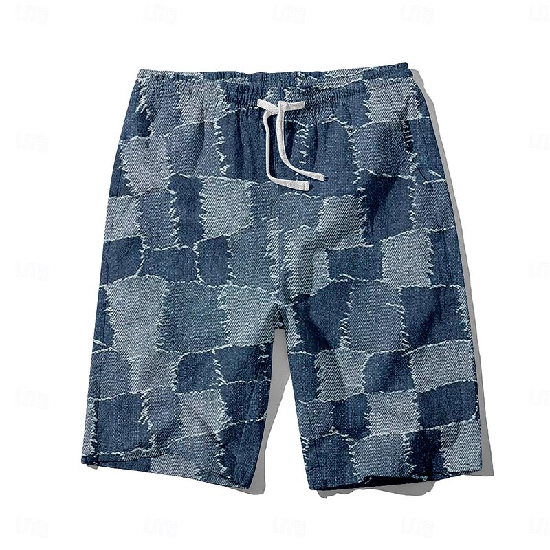 Men's Denim Color block stitching Swim Trunks Swim Shorts Board Shorts Mid Waist Hawaiian Casual Holiday Beach Drawstring with Mesh lining Elastic Waist Designer Clothing Apparel3