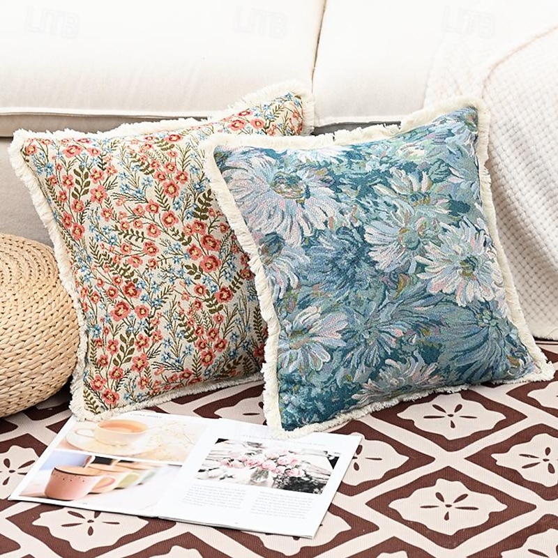 1 pcs Cotton Pillow Cover, Floral Geometric Rectangular Square Traditional Classic2