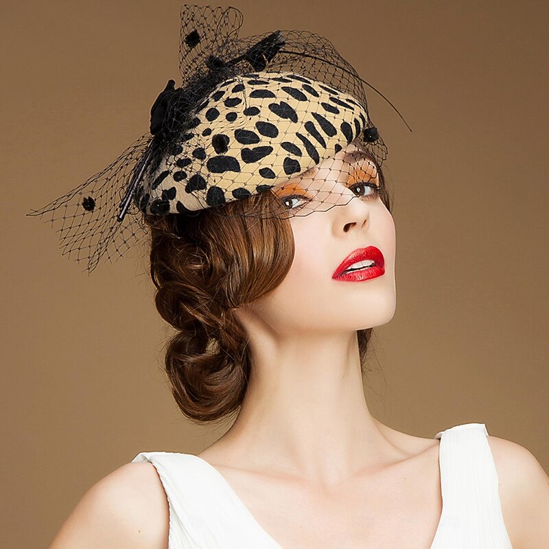 Fascinators Hats Headwear 100% Wool Beret Hat Pillbox Hat Veil Hat Wedding Cocktail Elegant Wedding With Feather Tulle Headpiece Headwear3