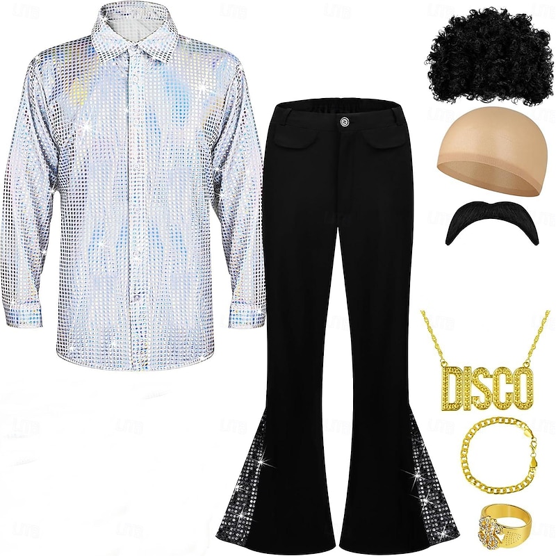 Retro Vintage 1970s Outfits Party Costume Normal Hippie Disco Fancy Dress Men's Christmas Halloween Carnival Prom Club Pride Parade Adults' Shirt Pants More Accessories All Seasons2