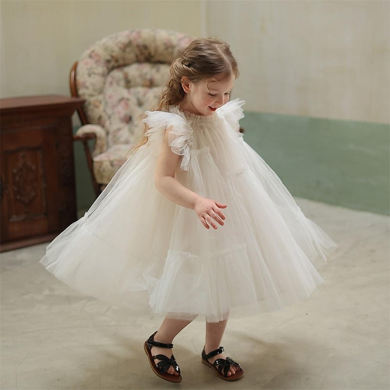 Kids Girls' Dress Solid Color Short Sleeve Outdoor Party Casual Fashion Daily Polyester Summer Spring 2-13 Years White3