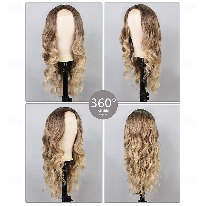 Synthetic Lace Wig Natural Wave Style 26 inch Multi-color Middle Part U Part Wig Women's Wig Black / Gold Light golden Dark Brown3
