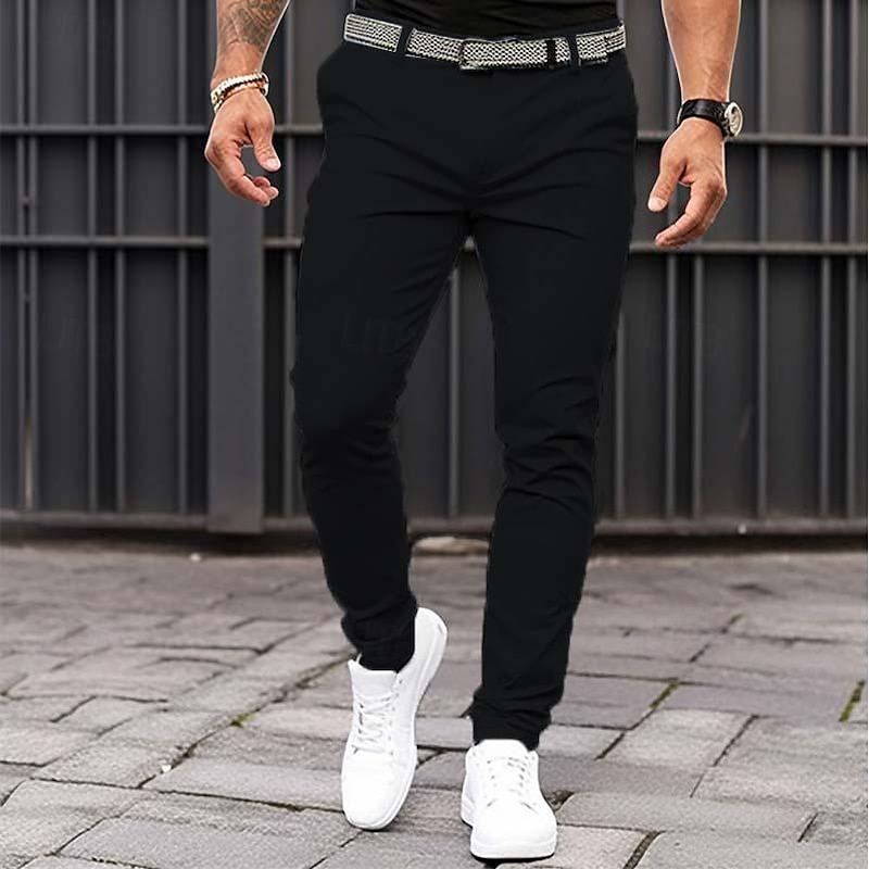 Men's Trousers Chinos Chino Pants Casual Pants Front Pocket Plain Comfort Breathable Casual Daily Holiday Fashion Basic Pumpkin Black3