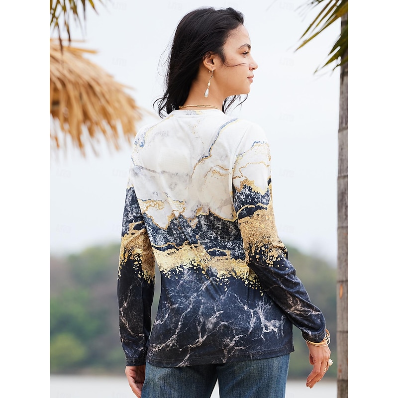 Women's T shirt Crew Neck Long Sleeve Tunic Funny Cat Print Regular Tops Round Neck Daily Weekend Yellow Spring & Fall2