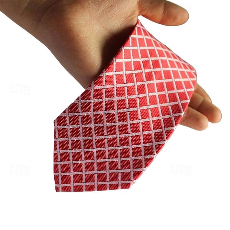1Pc Man Necktie Pink Grid Width 8cm Bridegroom Groomsman Tie Business Manager Tie4