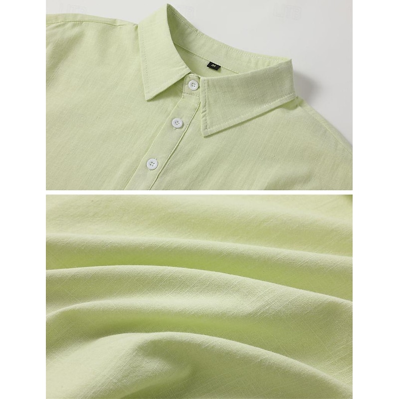 Men's Shirt Linen Shirt Summer Shirt Beach Wear Button Up Shirt Plain Vacation Casual Black White Blue Green Long Sleeve Lapel Spring & Summer Clothing Apparel4