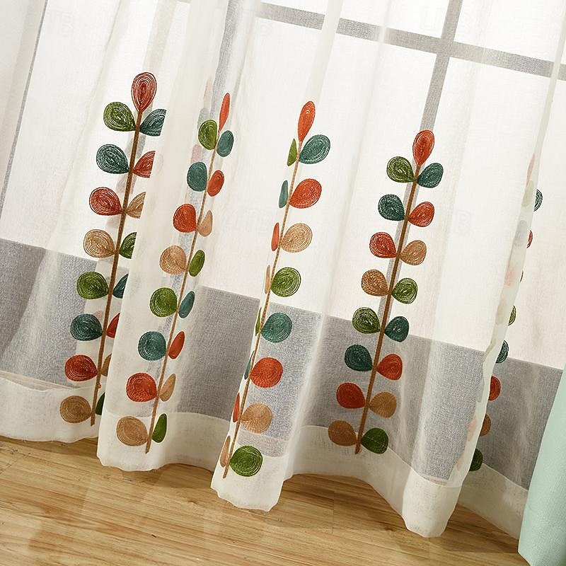 One Panel Rural Style Clover Embroidered Gauze Curtain Living Room Bedroom Dining Room Semi Transparent Window Screen3