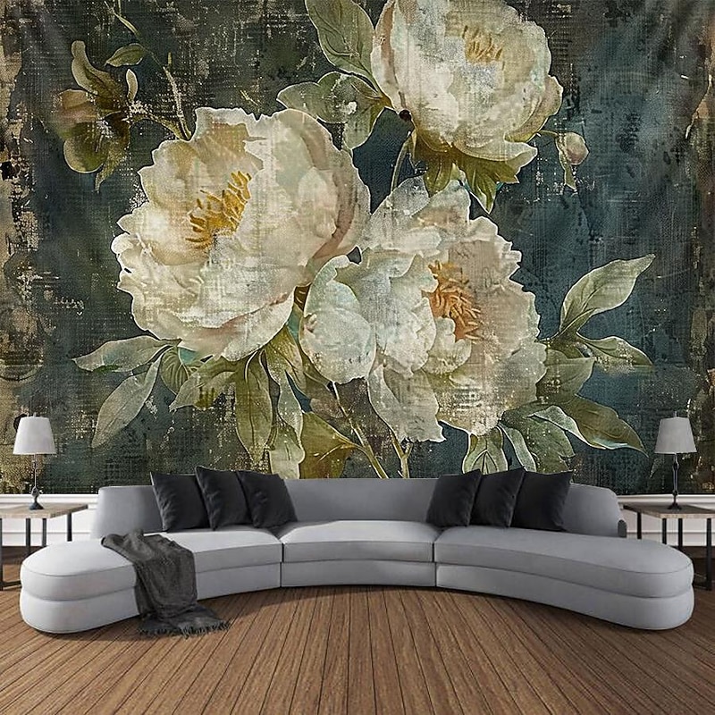 Golden Peony Hanging Tapestry Wall Art Large Tapestry Mural Decor Photograph Backdrop Blanket Curtain Home Bedroom Living Room Decoration2