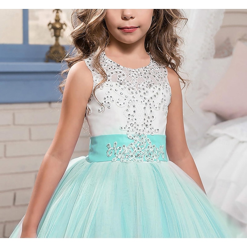 Kids Girls' Flower Girl Dress Dress Sleeveless Wedding Party Bow Elegant Vintage Lace Tulle Maxi 4-13 Years White Pink Red3