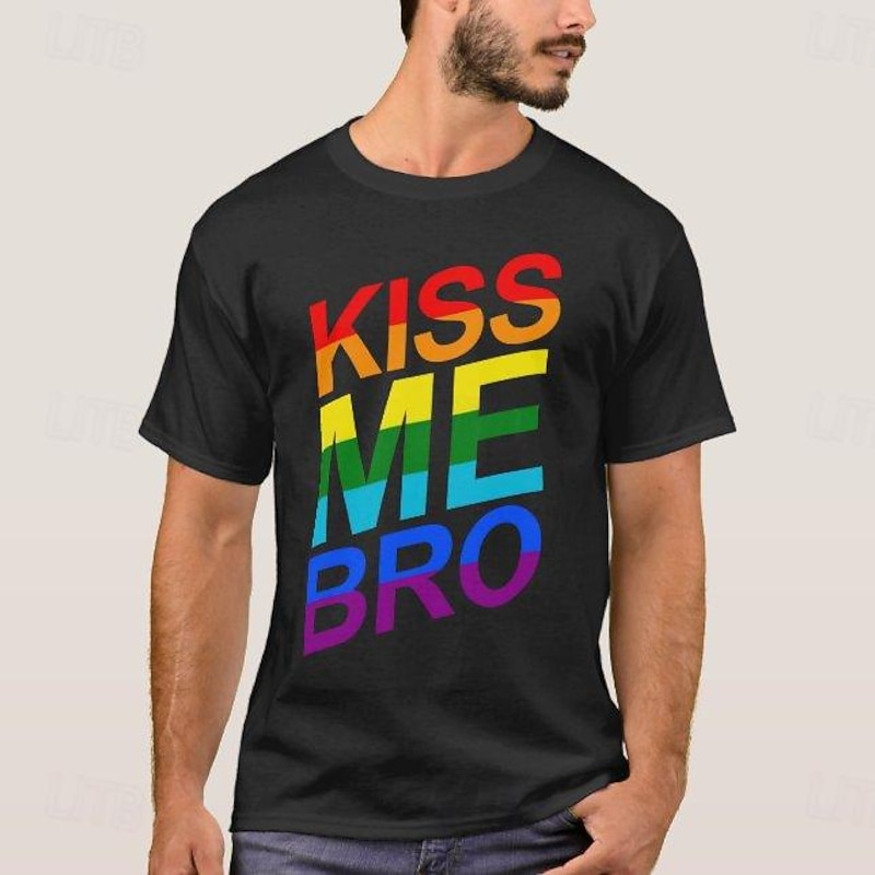 LGBT LGBTQ T-shirt Pride Shirts Rainbow Kiss Me Bro Funny Lesbian Gay For Couple's Unisex Adults' Masquerade Hot Stamping Pride Parade Pride Month