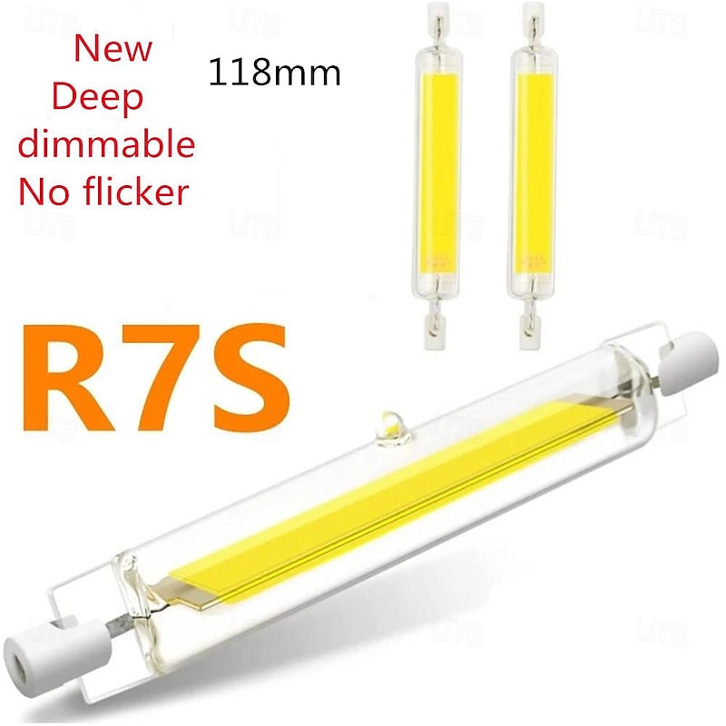 LED R7S Glass Tube COB Bulb Deep Dimmable No Flicker 118MM High Power R7S Corn Lamp J118 Replace Halogen Light AC110V 220V Lampshades